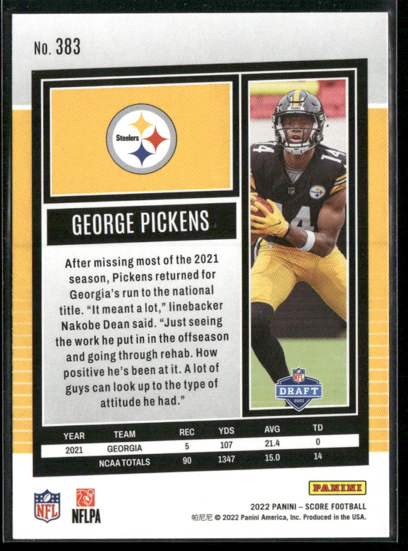 George Pickens 2022 Score #383 RC Pittsburgh Steelers