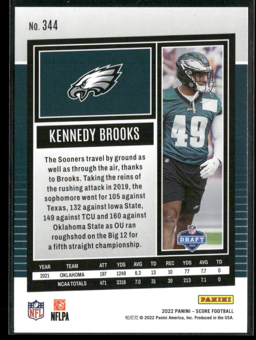 Kennedy Brooks 2022 Score #344 RC Philadelphia Eagles