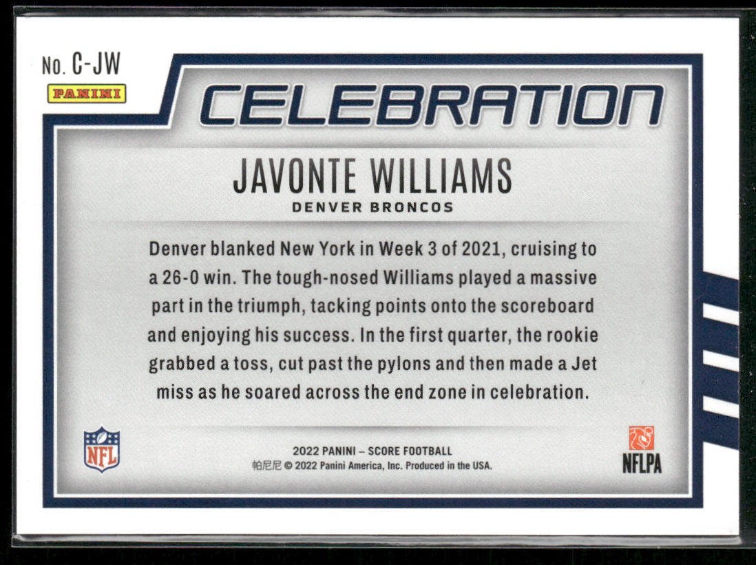 Javonte Williams 2022 Score Celebration #C-JW Denver Broncos