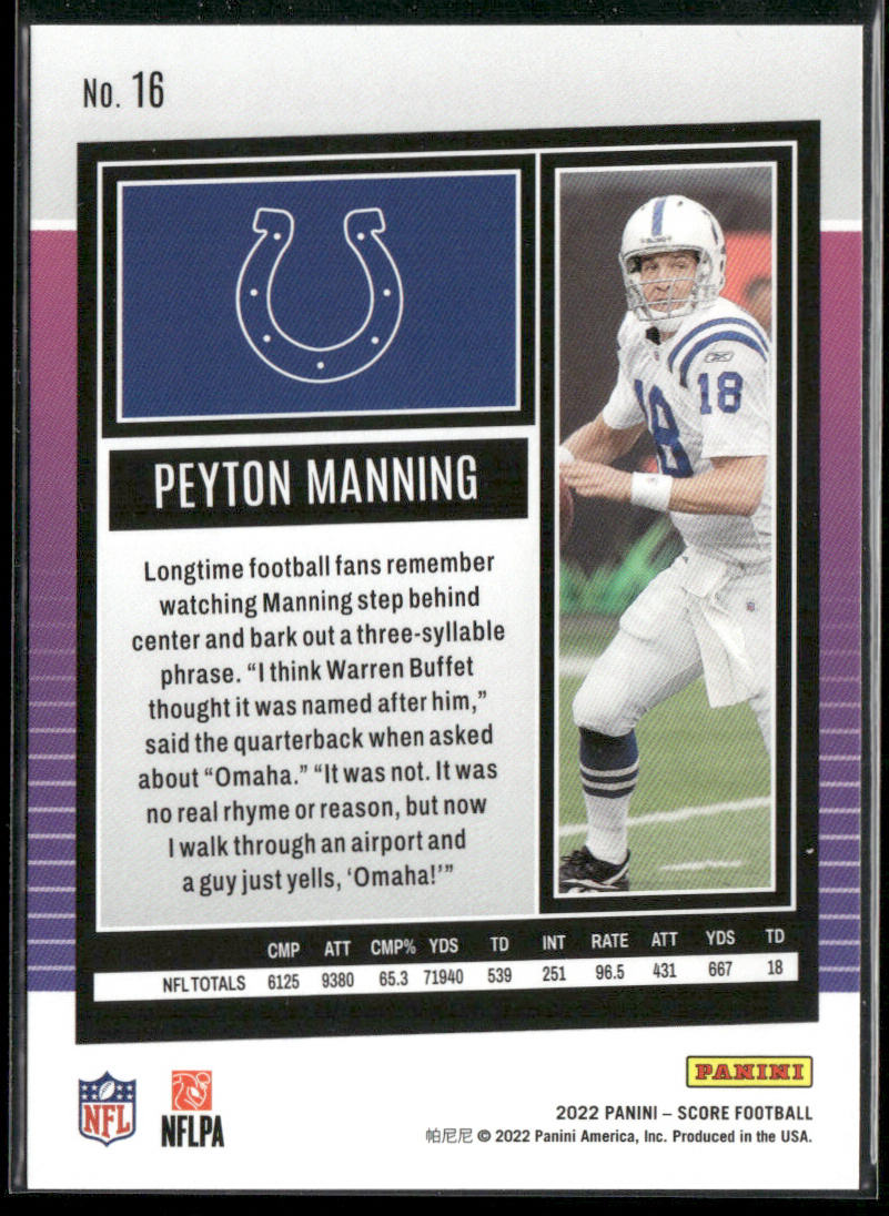 Peyton Manning 2022 Score #16 Indianapolis Colts