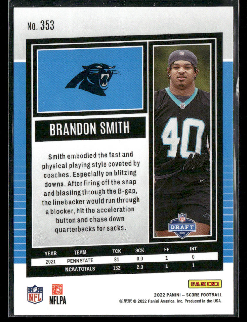 Brandon Smith 2022 Score #353 RC Carolina Panthers