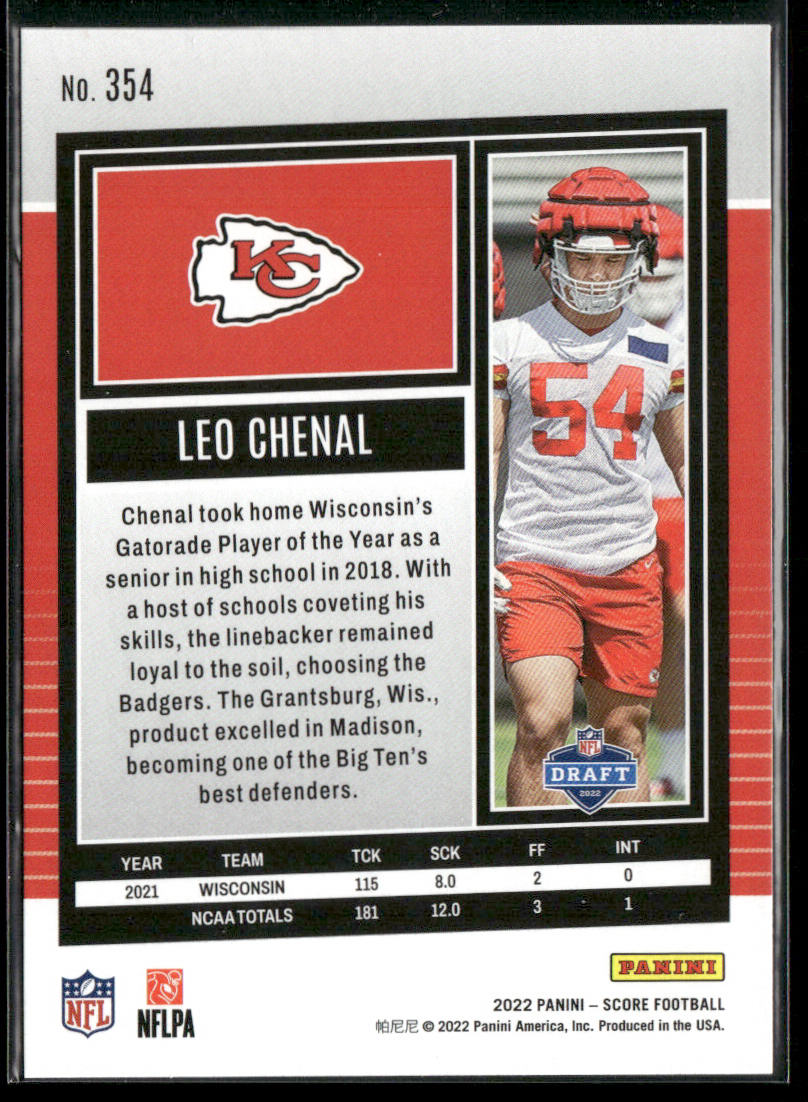 Leo Chenal 2022 Score #354 RC Kansas City Chiefs