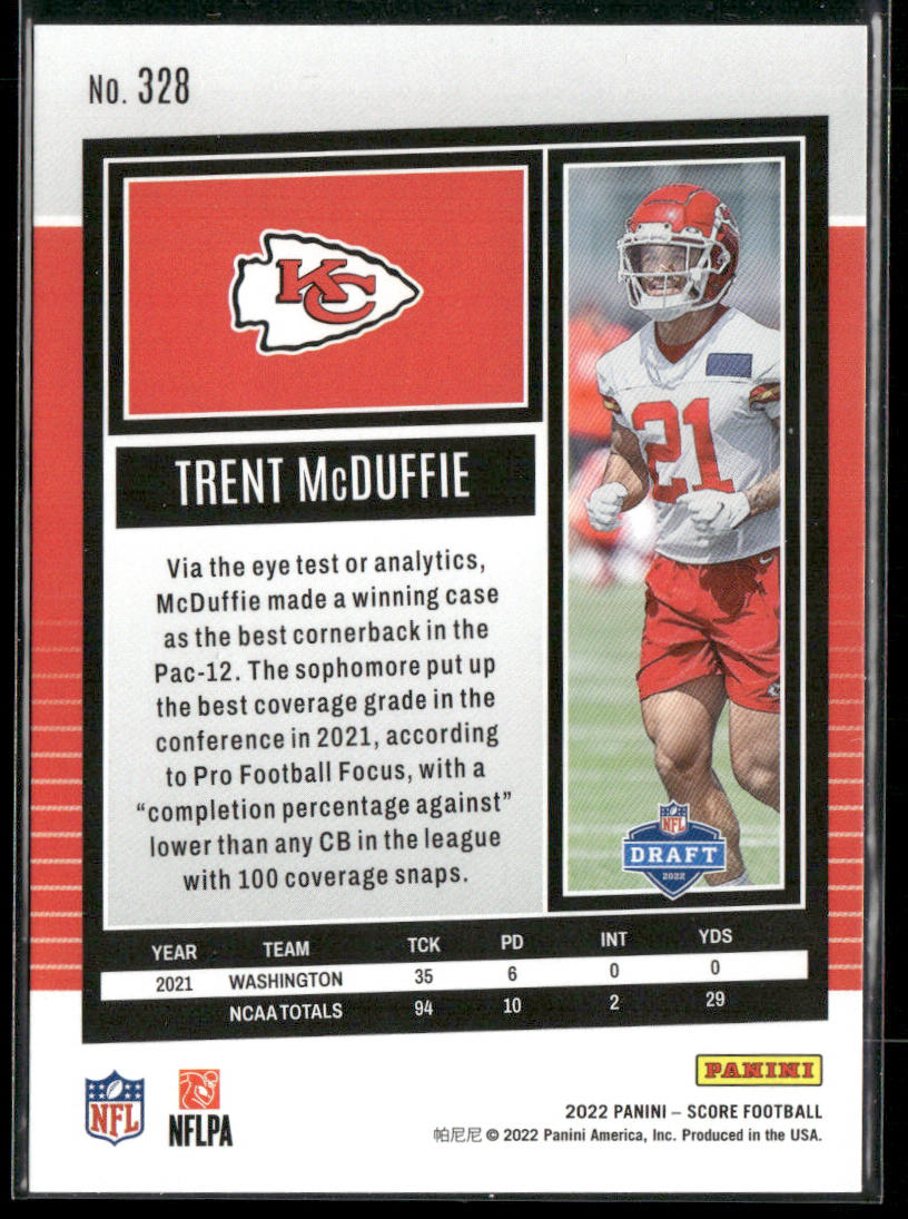 Trent McDuffie 2022 Score #328 RC Kansas City Chiefs