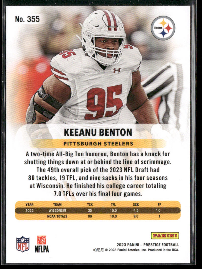 Keeanu Benton 2023 Panini Prestige #355 RC Pittsburgh Steelers