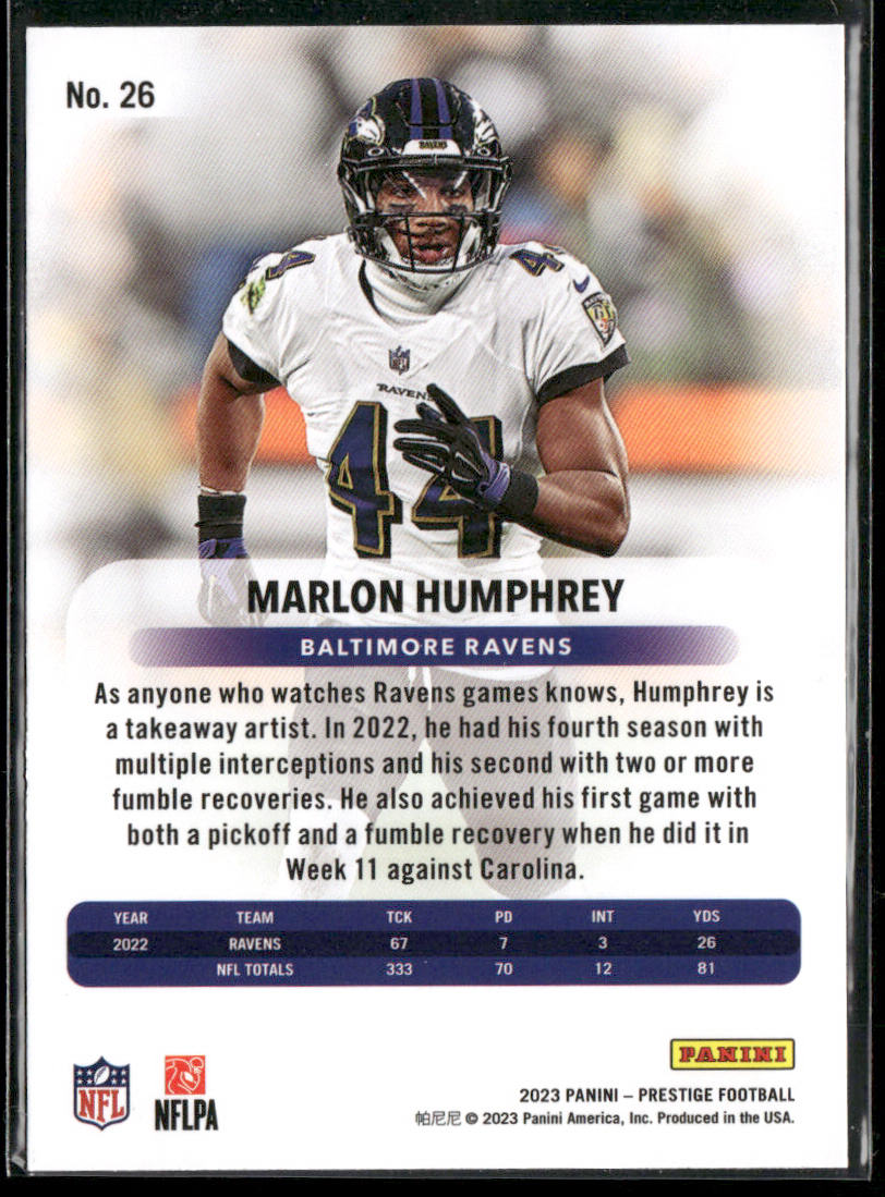 Marlon Humphrey 2023 Panini Prestige #26 Baltimore Ravens