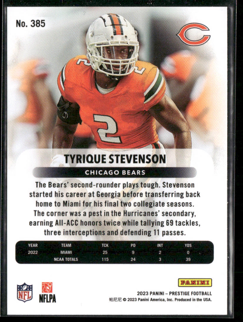 Tyrique Stevenson 2023 Panini Prestige #385 RC Chicago Bears