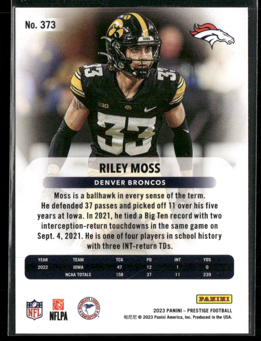 Riley Moss 2023 Panini Prestige #373 RC Denver Broncos