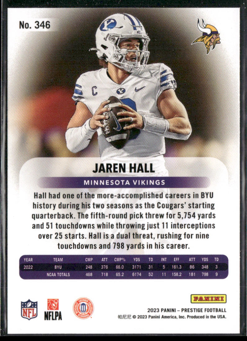 Jaren Hall 2023 Panini Prestige #346 RC Minnesota Vikings
