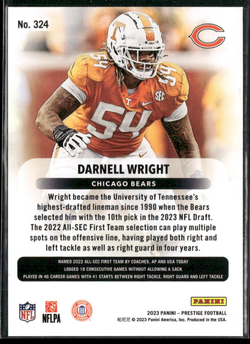 Darnell Wright 2023 Panini Prestige #324 RC Chicago Bears