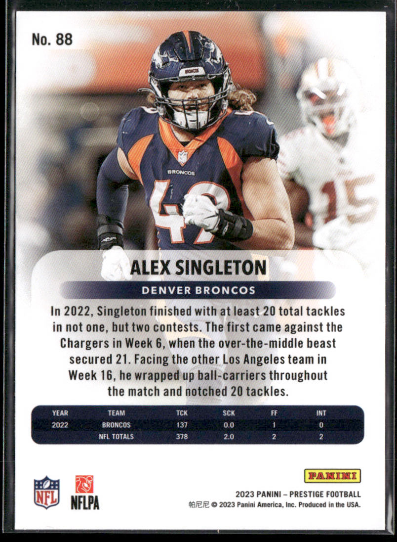 Alex Singleton 2023 Panini Prestige #88 Denver Broncos