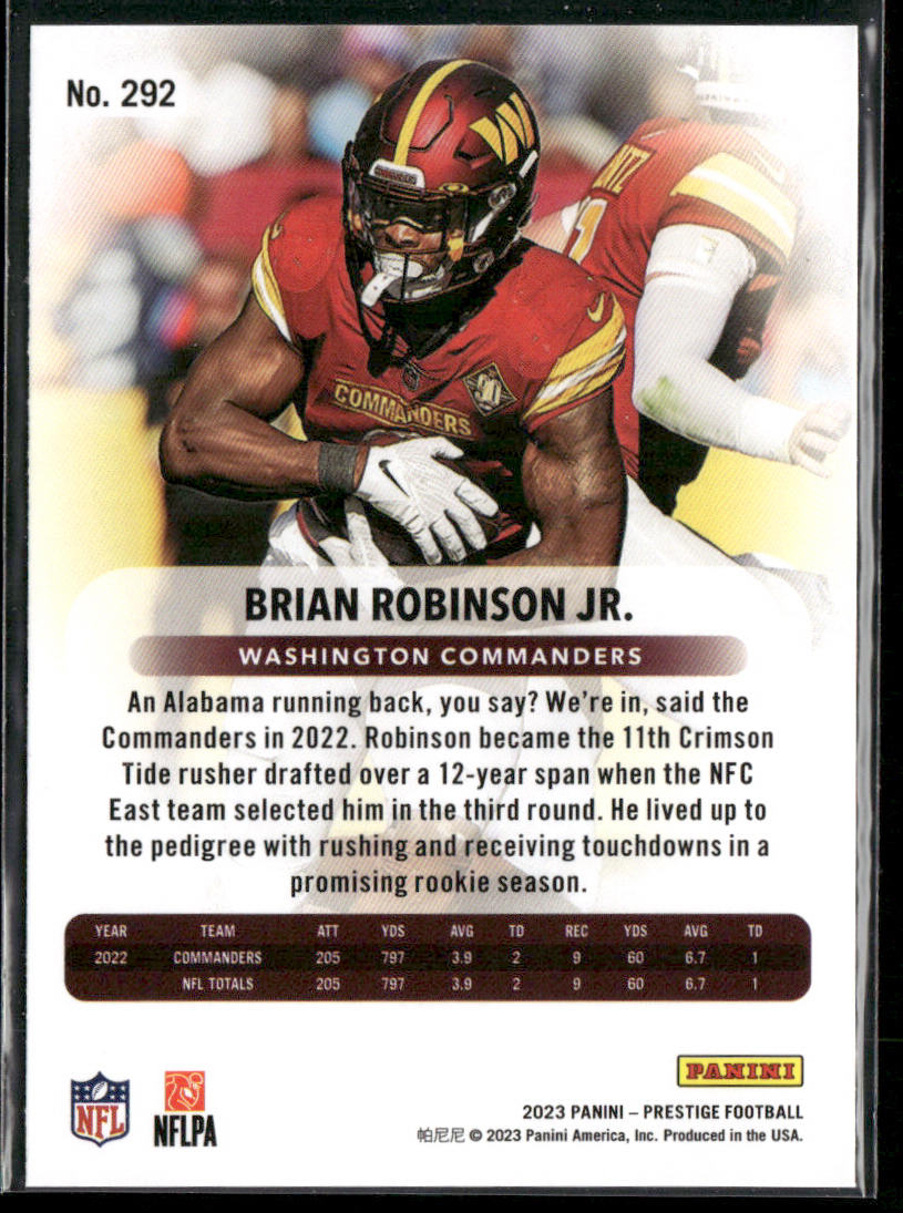 Brian Robinson Jr. 2023 Panini Prestige #292 Washington Commanders