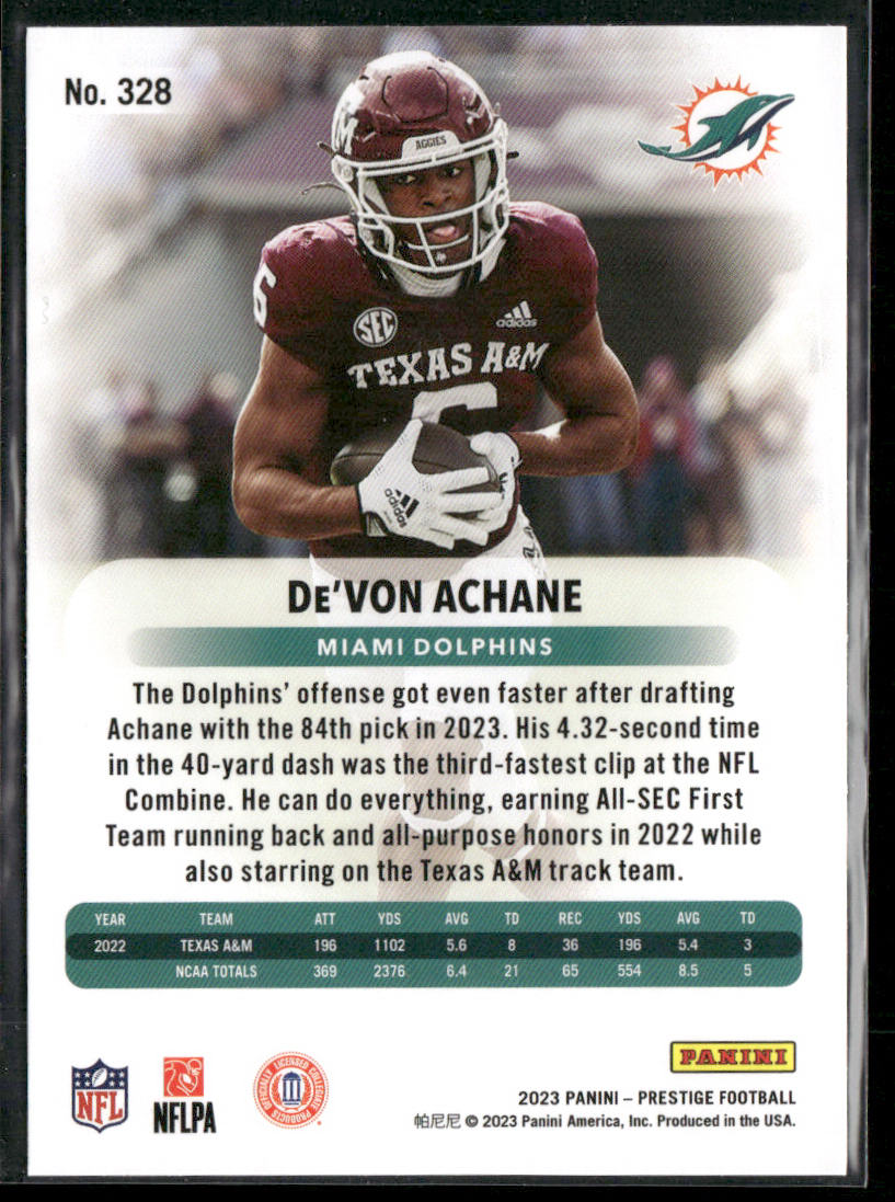 De'Von Achane 2023 Panini Prestige #328 RC Miami Dolphins