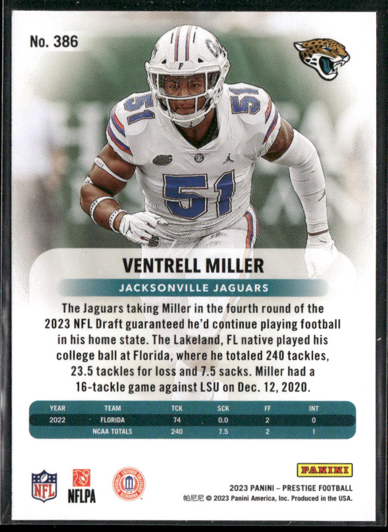 Ventrell Miller 2023 Panini Prestige #386 RC Jacksonville Jaguars