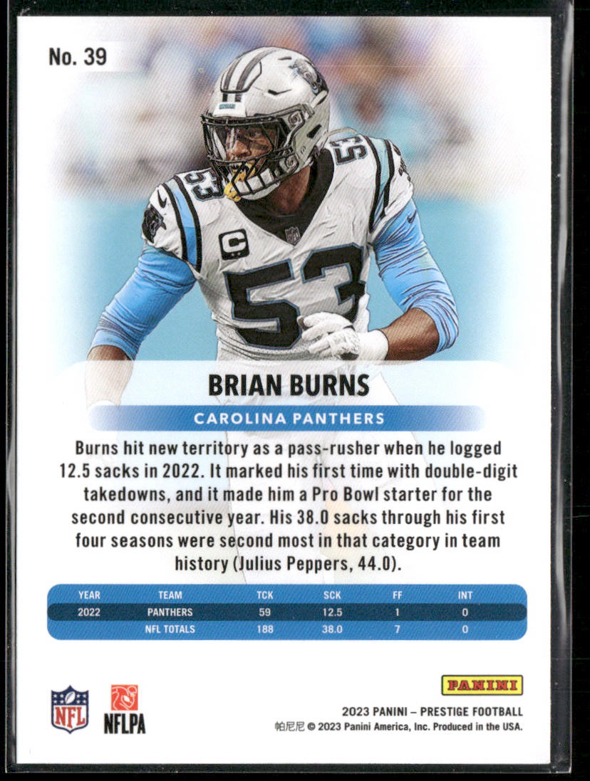 Brian Burns 2023 Panini Prestige #39 Carolina Panthers