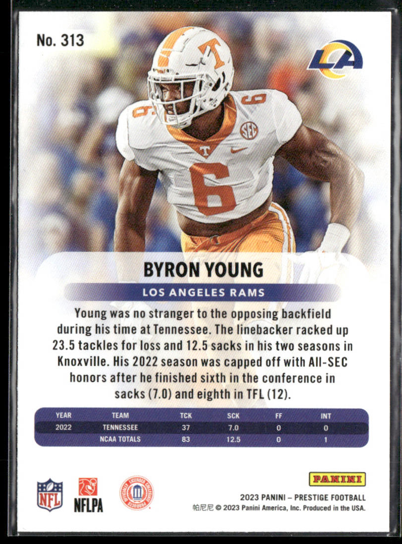 Byron Young 2023 Panini Prestige Xtra Points Hyper #313 RC Los Angeles Rams