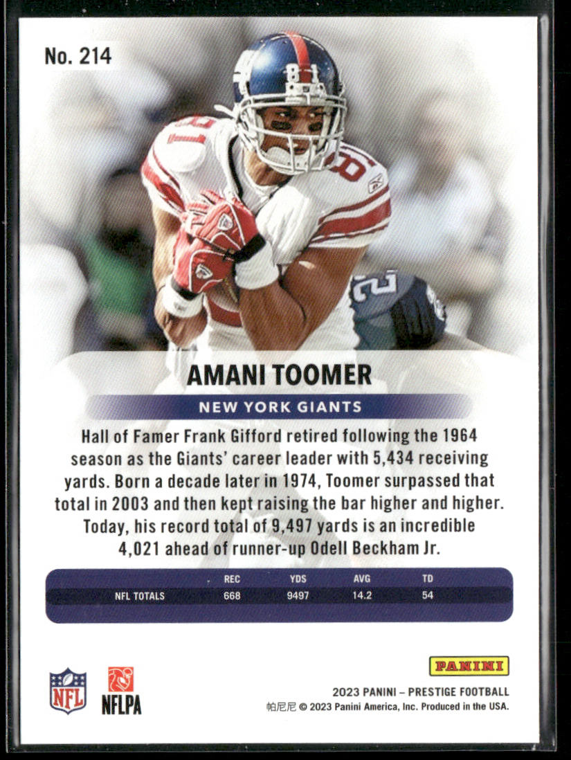 Amani Toomer 2023 Panini Prestige Xtra Points Diamond #214 New York Giants