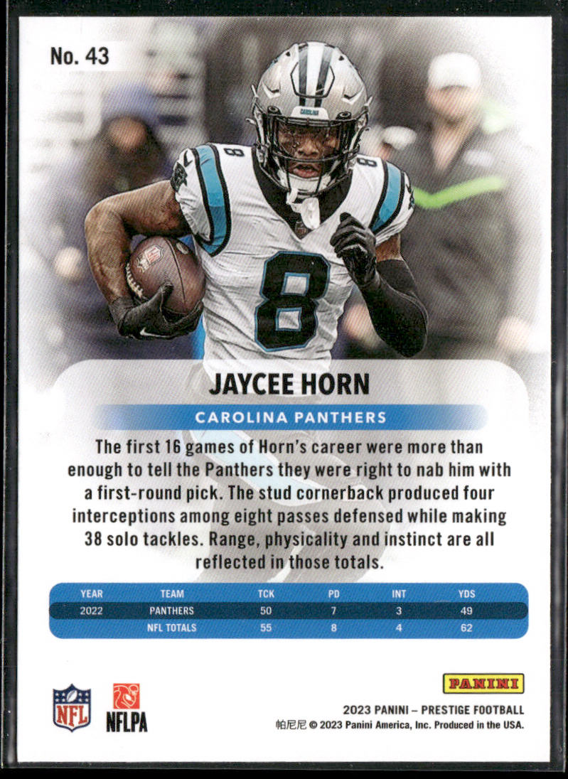 Jaycee Horn 2023 Panini Prestige #43 Carolina Panthers