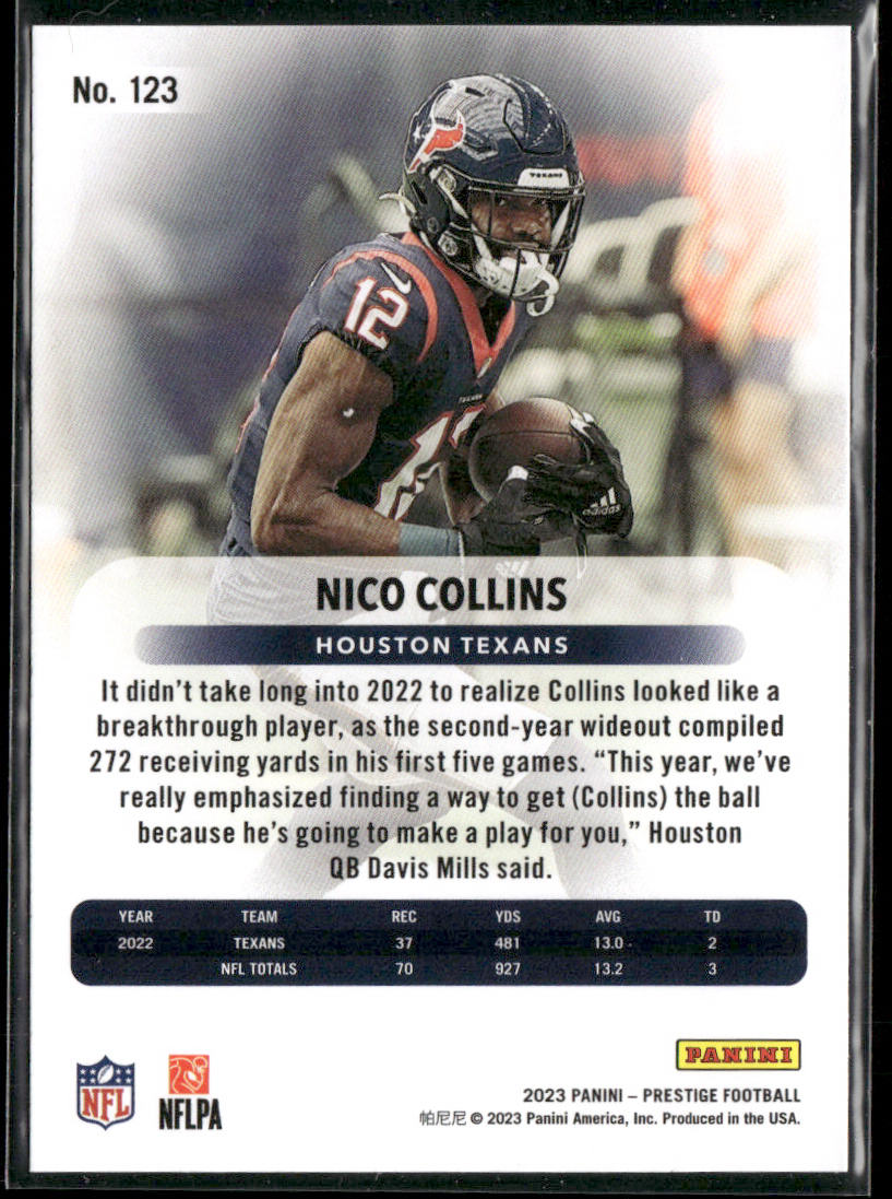Nico Collins 2023 Panini Prestige #123 Houston Texans
