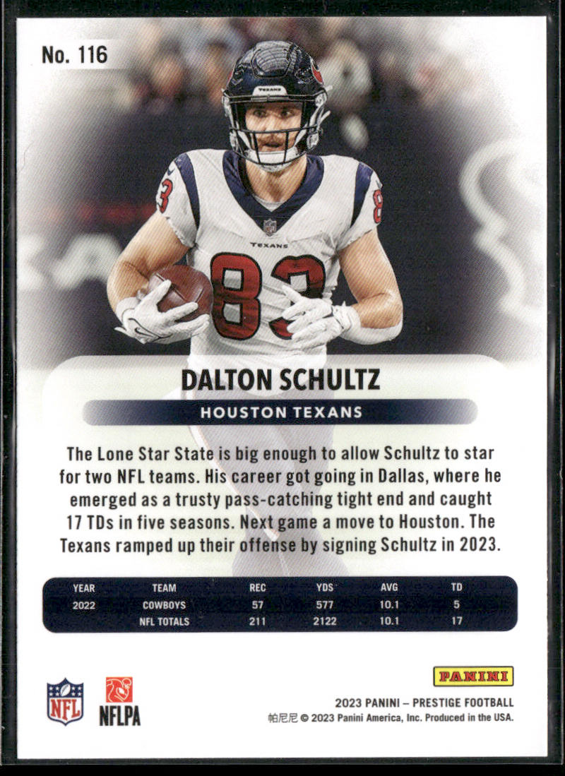Dalton Schultz 2023 Panini Prestige #116 Houston Texans