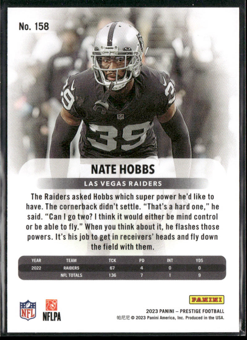 Nate Hobbs 2023 Panini Prestige #158 Las Vegas Raiders