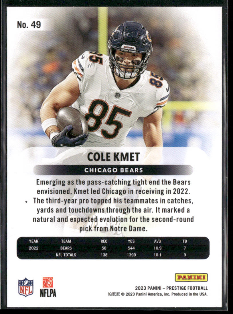 Cole Kmet 2023 Panini Prestige #49 Chicago Bears
