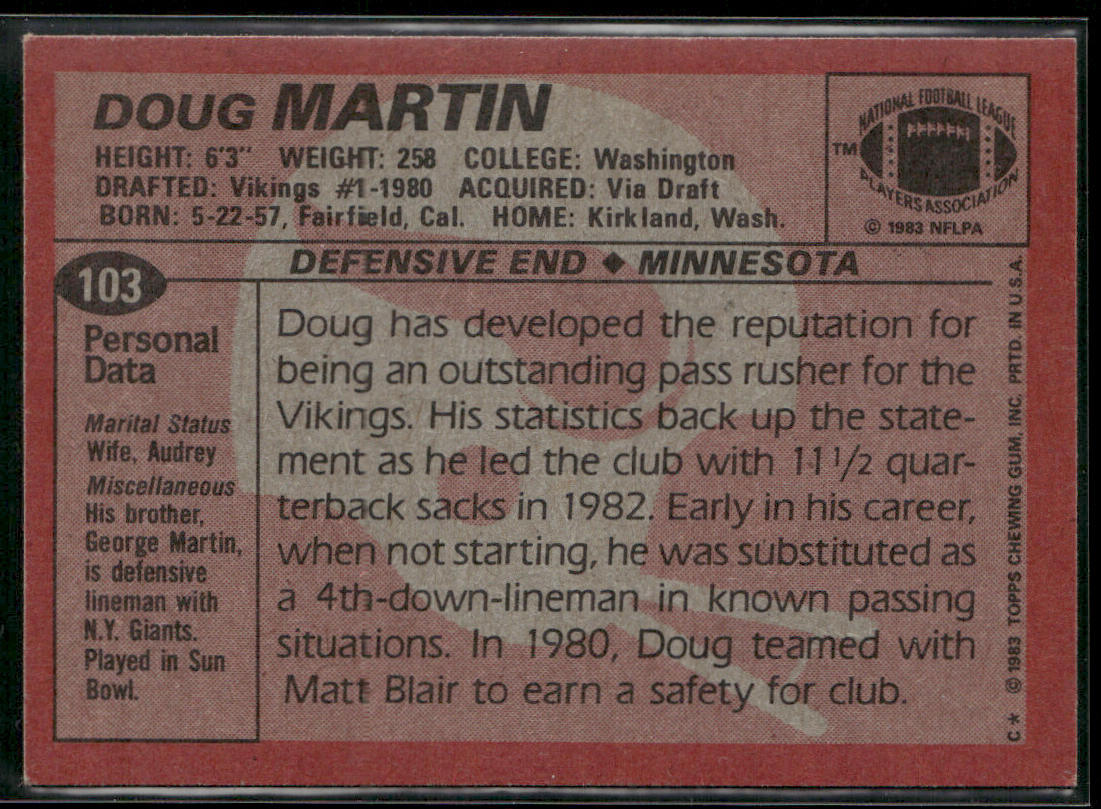 Doug Martin 1983 Topps #103 RC Minnesota Vikings