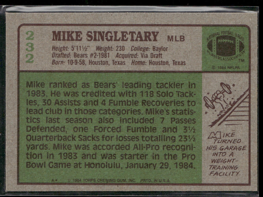 Mike Singletary 1984 Topps #232 Chicago Bears