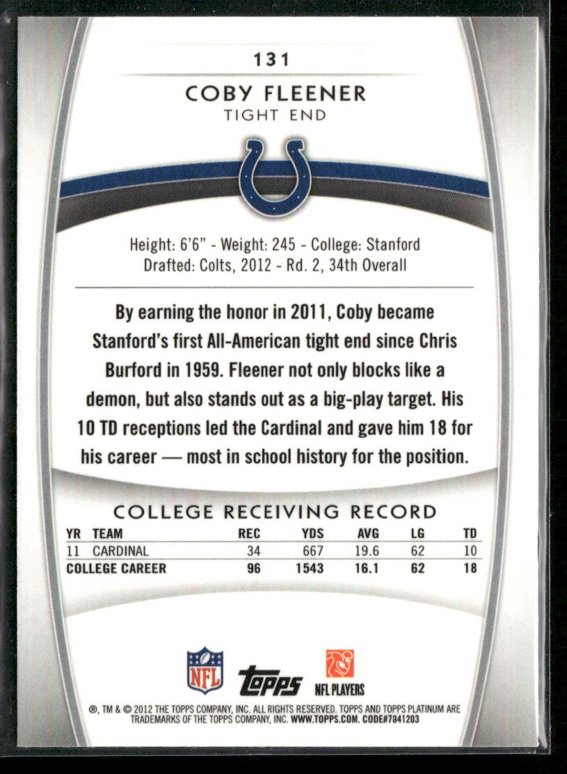 Coby Fleener 2012 Topps Platinum Xfractors #131 RC Indianapolis Colts