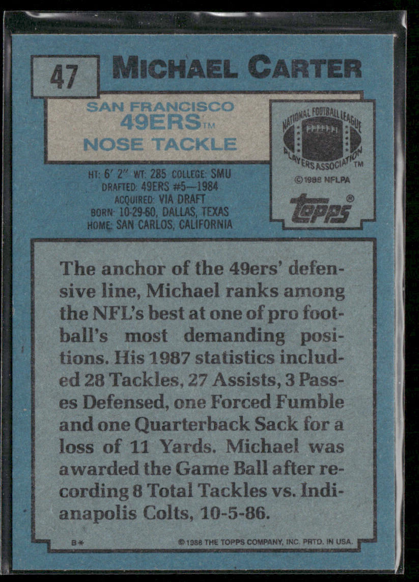 Michael Carter 1988 Topps #47 San Francisco 49ers