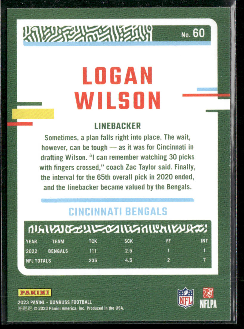 Logan Wilson 2023 Donruss #60 Cincinnati Bengals
