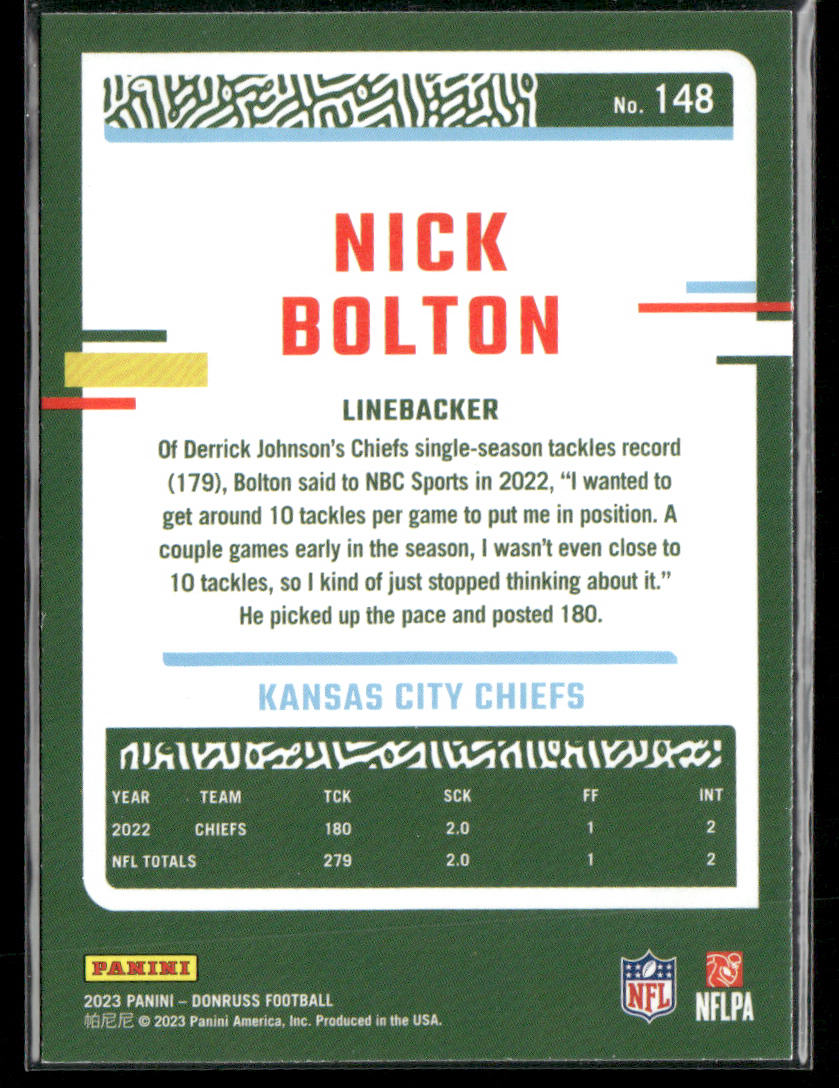 Nick Bolton 2023 Donruss #148 Kansas City Chiefs