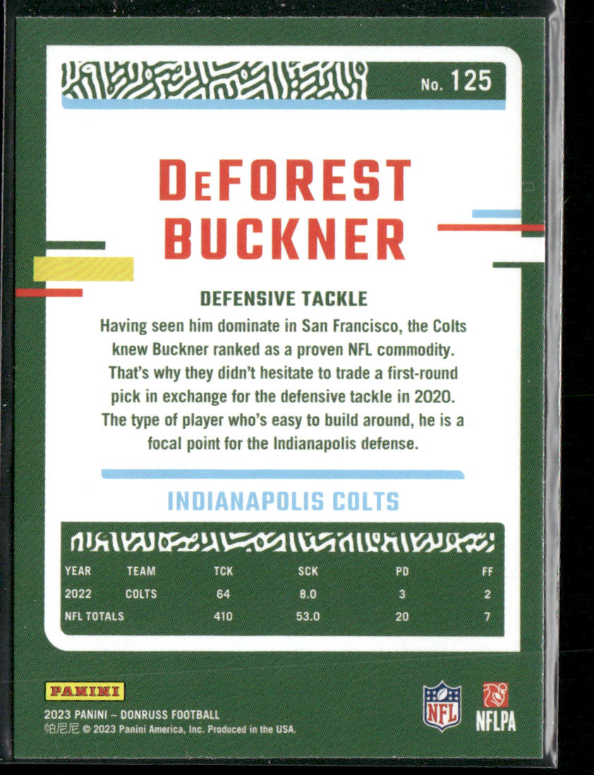 DeForest Buckner 2023 Donruss #125 Indianapolis Colts