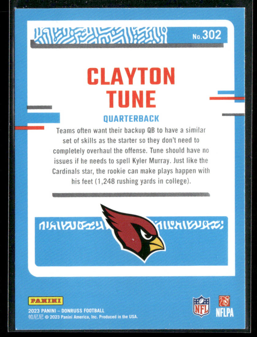 Clayton Tune 2023 Donruss #302 RC Arizona Cardinals
