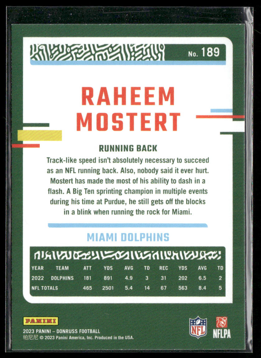 Raheem Mostert 2023 Donruss #189 Miami Dolphins