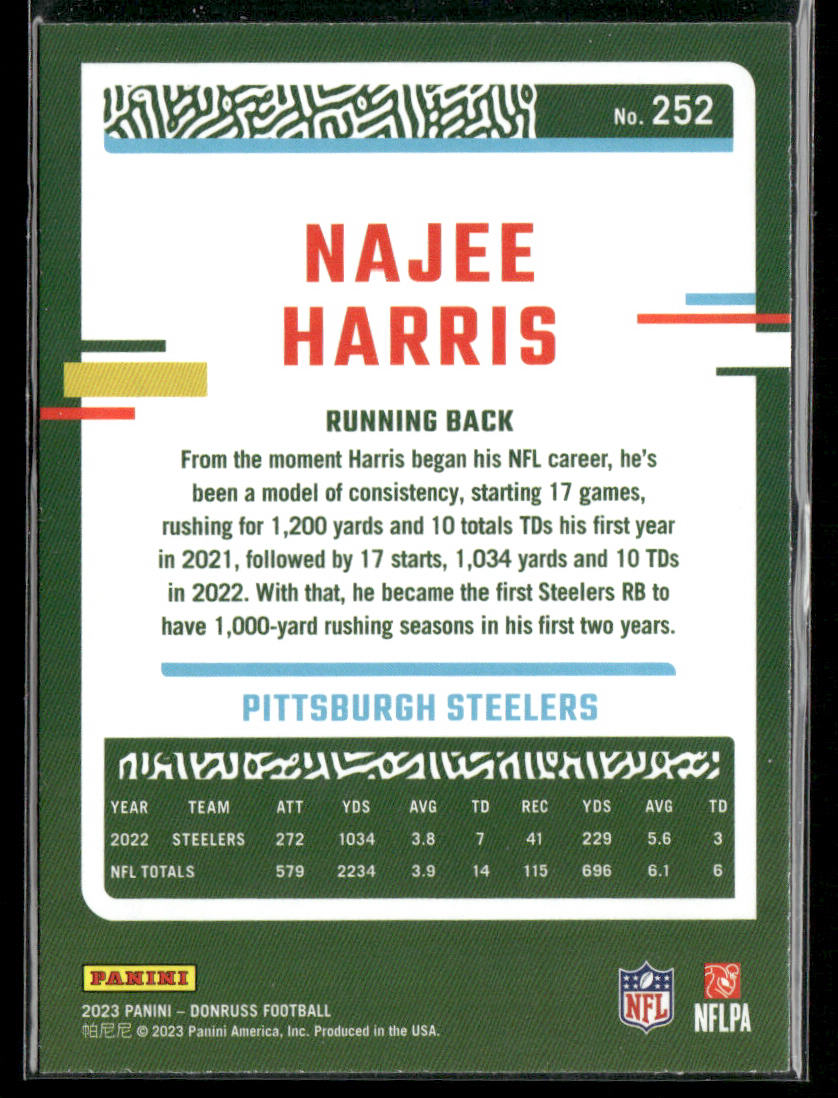 Najee Harris 2023 Donruss Press Proof Blue #252 Pittsburgh Steelers