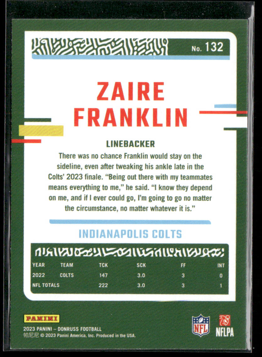 Zaire Franklin 2023 Donruss #132 Indianapolis Colts