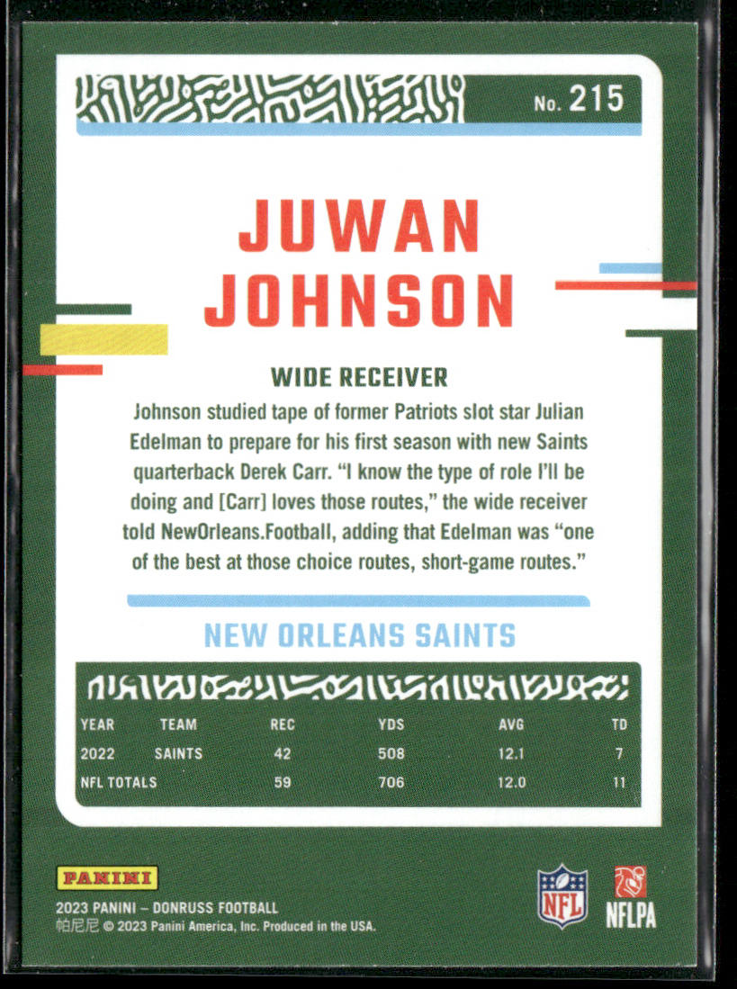 Juwan Johnson 2023 Donruss #215 New Orleans Saints
