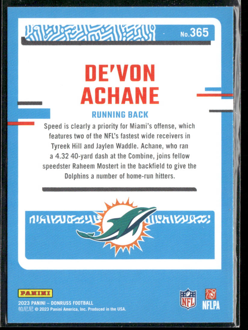 De'Von Achane 2023 Donruss #365 RC Miami Dolphins
