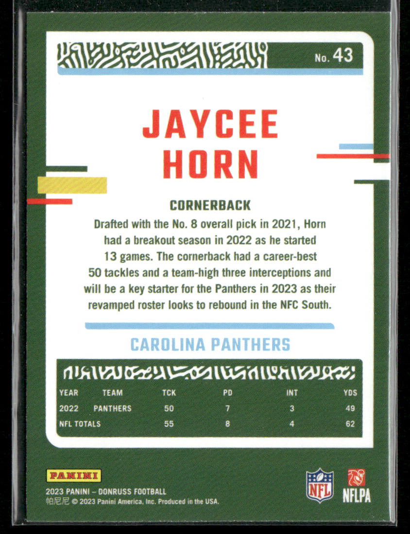 Jaycee Horn 2023 Donruss #43 Carolina Panthers