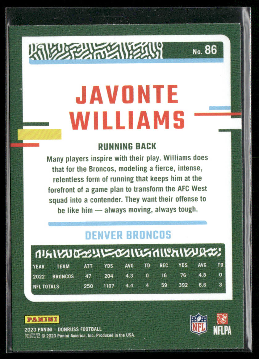 Javonte Williams 2023 Donruss #86 Denver Broncos