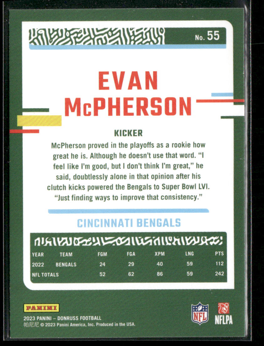 Evan McPherson 2023 Donruss #55 Cincinnati Bengals