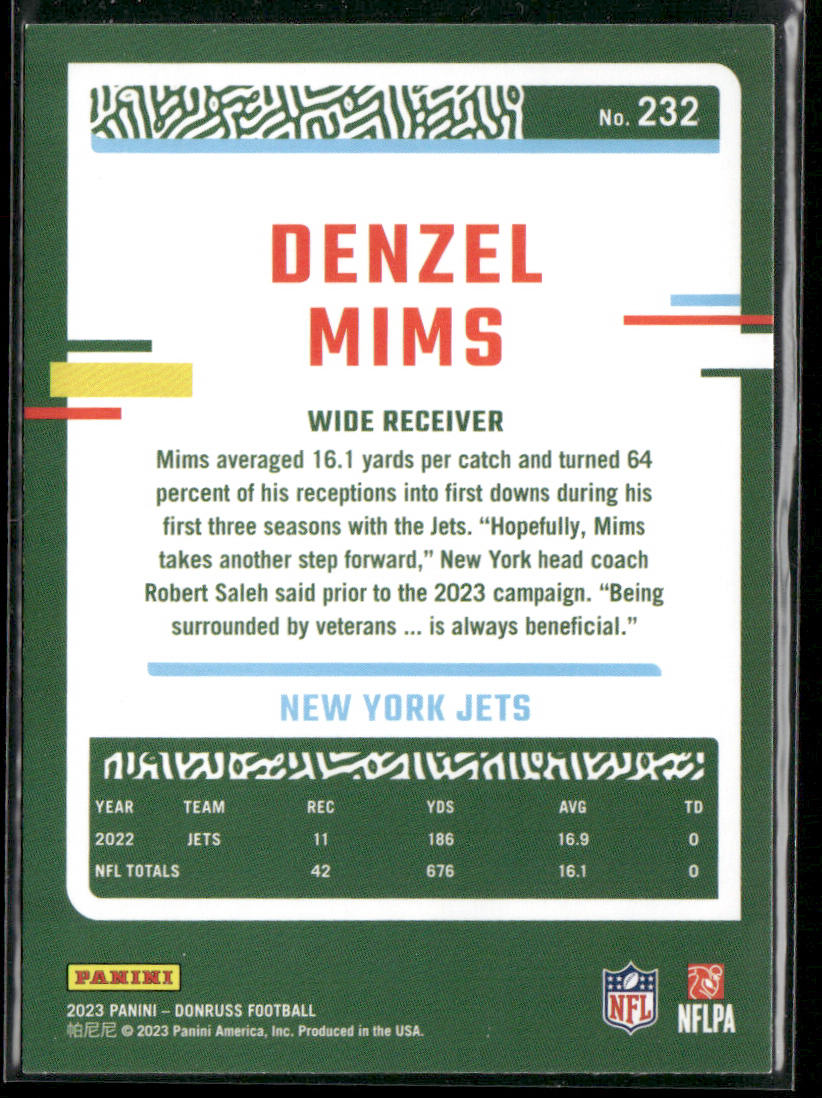 Denzel Mims 2023 Donruss #232 New York Jets
