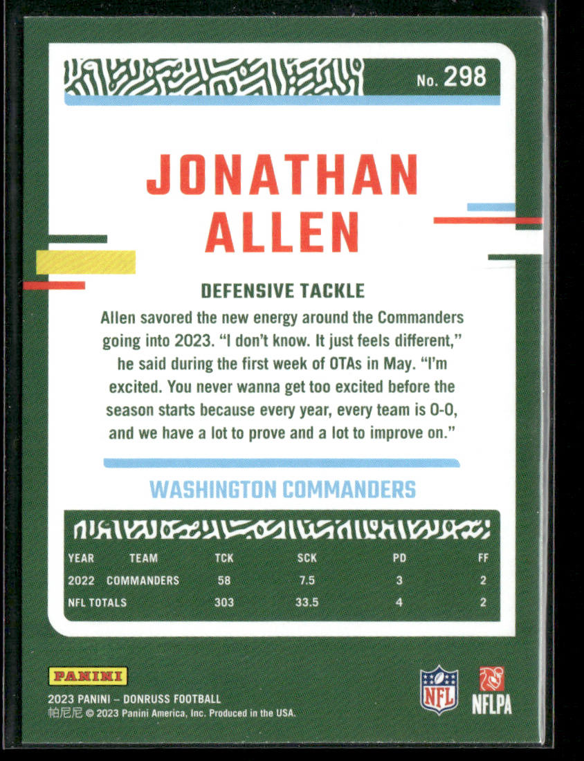 Jonathan Allen 2023 Donruss #298 Washington Commanders