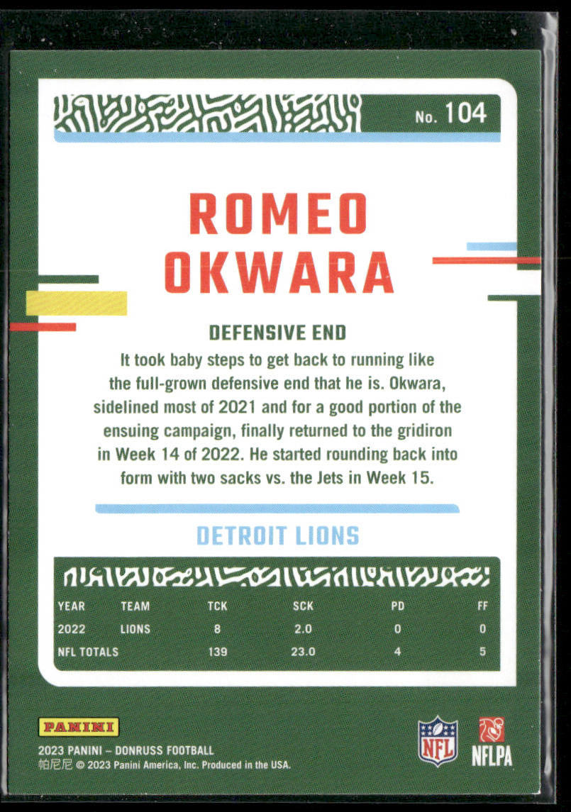 Romeo Okwara 2023 Donruss #104 Detroit Lions