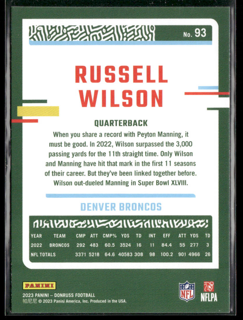 Russell Wilson 2023 Donruss #93 Denver Broncos