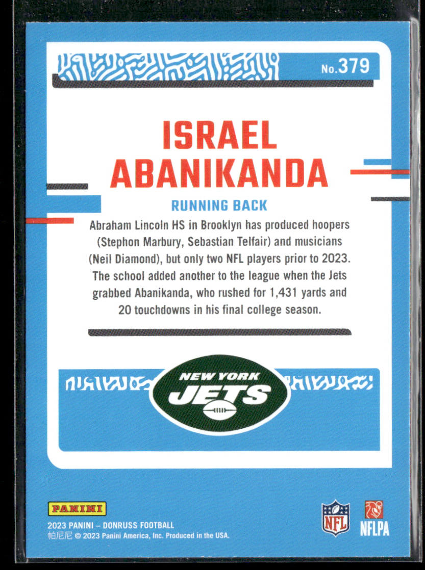 Israel Abanikanda 2023 Donruss #379 RC New York Jets