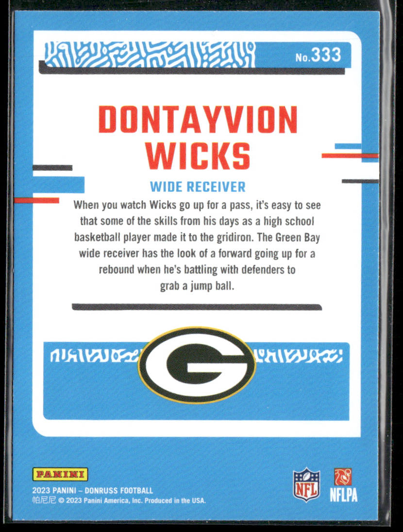 Dontayvion Wicks 2023 Donruss #333 RC Green Bay Packers