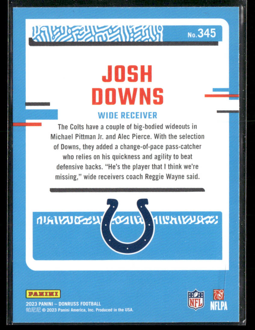 Josh Downs 2023 Donruss #345 RC Indianapolis Colts