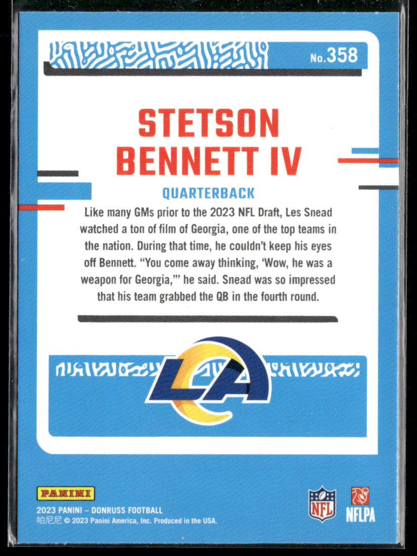 Stetson Bennett IV 2023 Donruss #358 RC Los Angeles Rams
