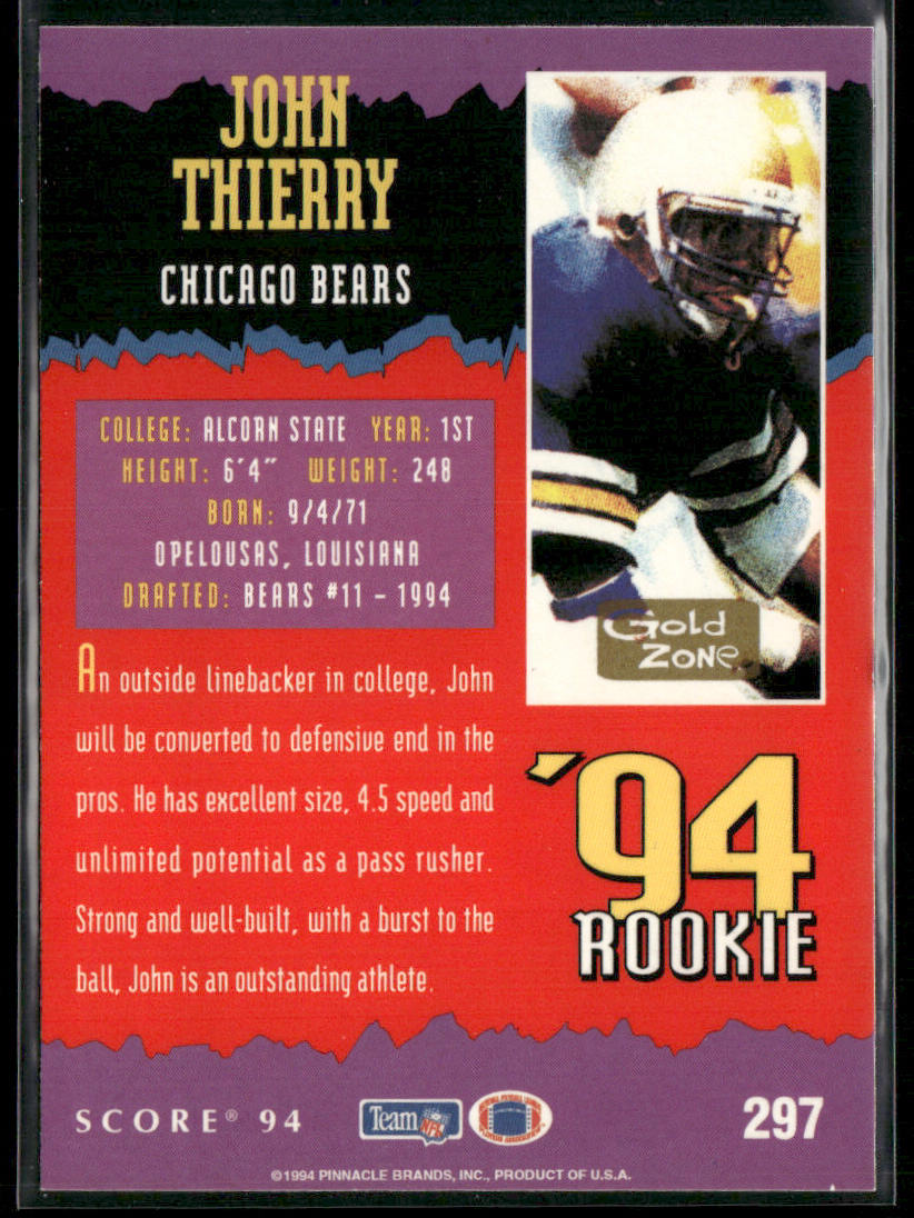 John Thierry 1994 Score Gold Zone #297 RC Chicago Bears